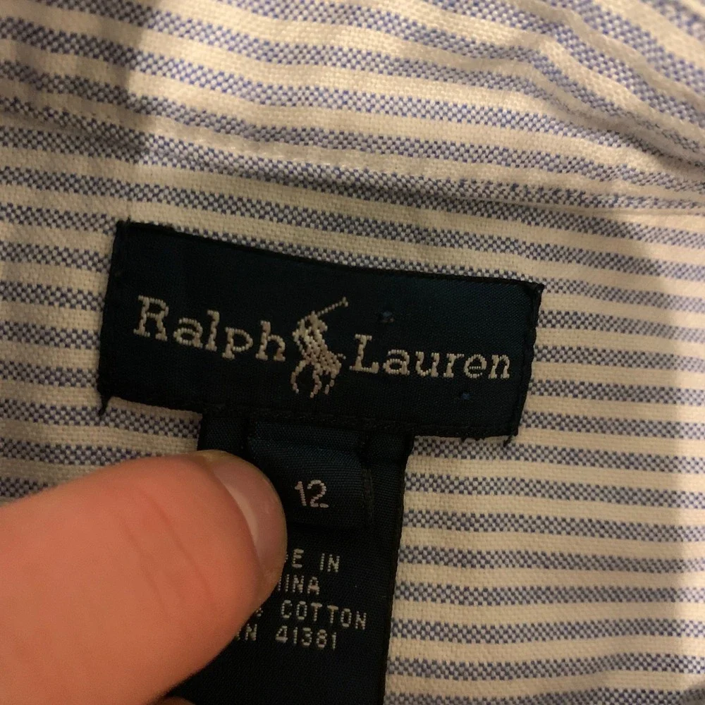 Ralph Lauren Boys Size 12 Striped Blue & White‎ Button Down Shirt summer spring